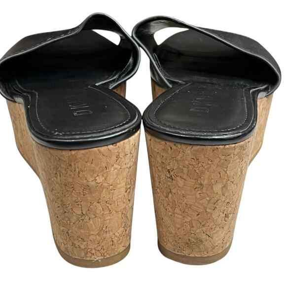 DKNY Platform Wedge Sandal Womens 8.5 Black Logo Cork Like Slip On Retro Chic - Picture 9 of 13